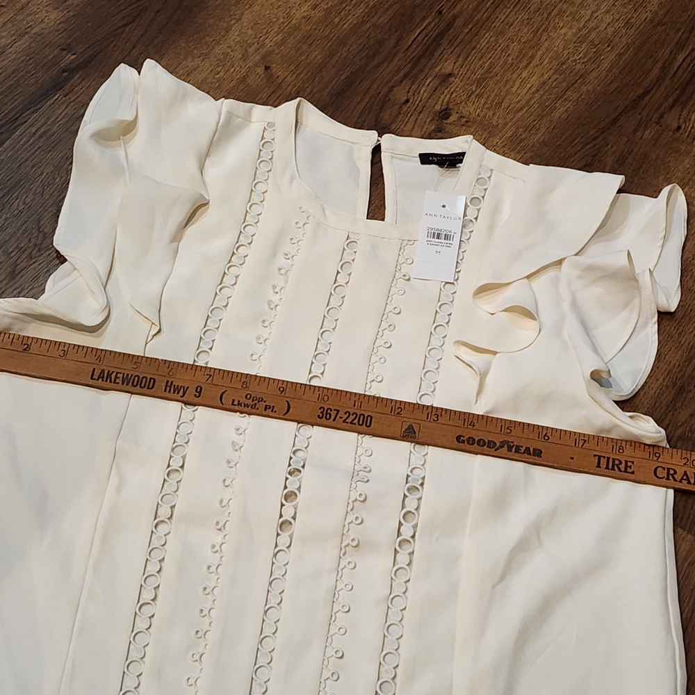 Ann Taylor Cream Ruffle Sleeve Blouse - Picture 3 of 6